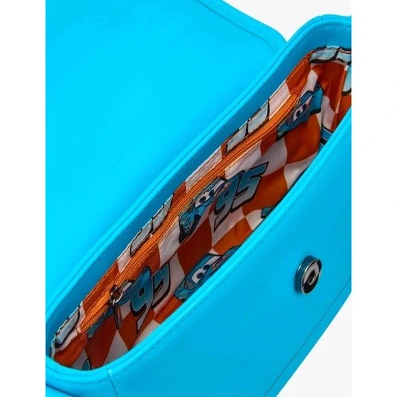 NWT Loungefly Disney Pixars Cars McQueen Dinoco Light-Up Crossbody Bag & WALLET - Picture 6 of 11